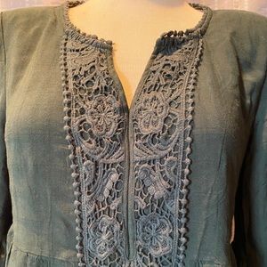 Green boho dress with embroidery detail